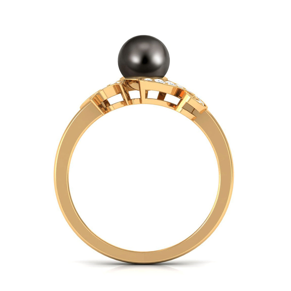 Designer Tahitian Pearl engagement ring with diamond accents, featuring a luxurious pearl and intricate band design from Rosec Jewels.