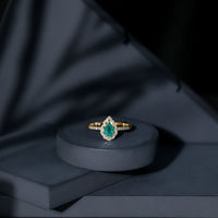 Pear Shaped Emerald Nature Engagement Ring with Diamond