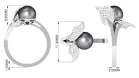 Round Tahitian Pearl and Diamond Leaf Engagement Ring