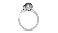Round Tahitian Pearl and Diamond Leaf Engagement Ring
