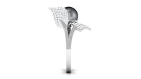 Round Tahitian Pearl and Diamond Leaf Engagement Ring