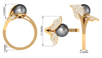 Round Tahitian Pearl and Diamond Leaf Engagement Ring