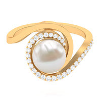 Natural 7.4 carat freshwater pearl engagement ring with diamond bypass shank by Rosec Jewels, featuring a elegant design.