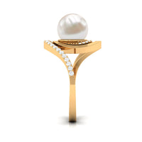 Natural 7.4 carat freshwater pearl engagement ring with diamond bypass shank by Rosec Jewels, featuring a elegant design and sparkling accents.