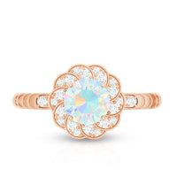 Vintage Looking Ethiopian Opal Flower Engagement Ring with Diamond