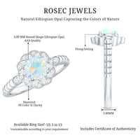 Vintage Looking Ethiopian Opal Flower Engagement Ring with Diamond