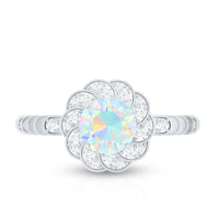 Vintage Looking Ethiopian Opal Flower Engagement Ring with Diamond