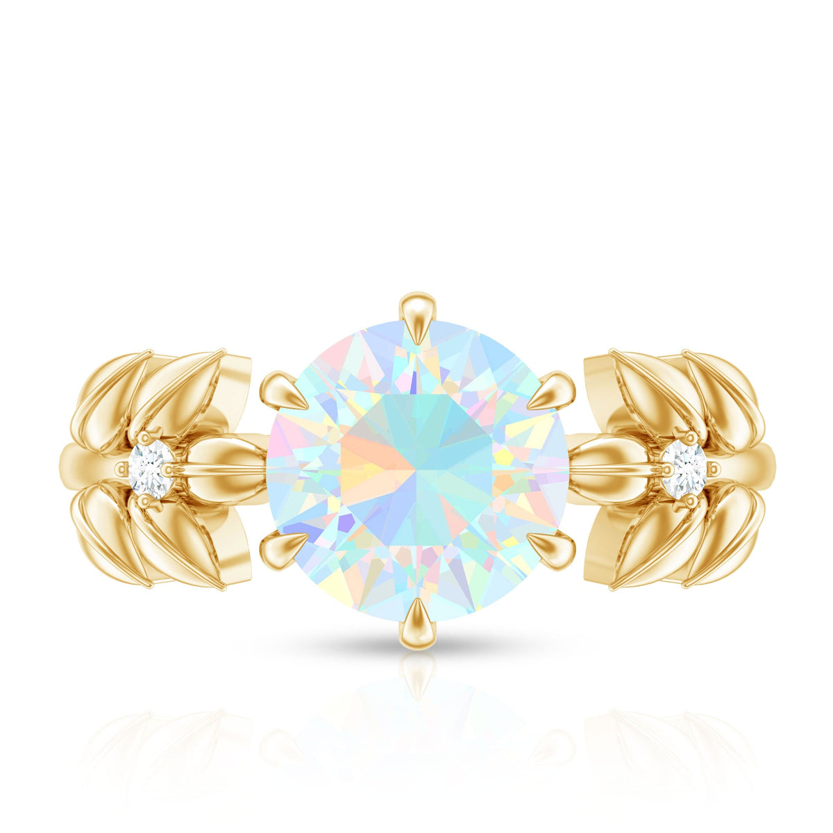 Nature Inspired 8mm Ethiopian Opal Diamond Engagement Ring