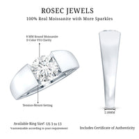 Certified Moissanite Solitaire Engagement Ring for Men