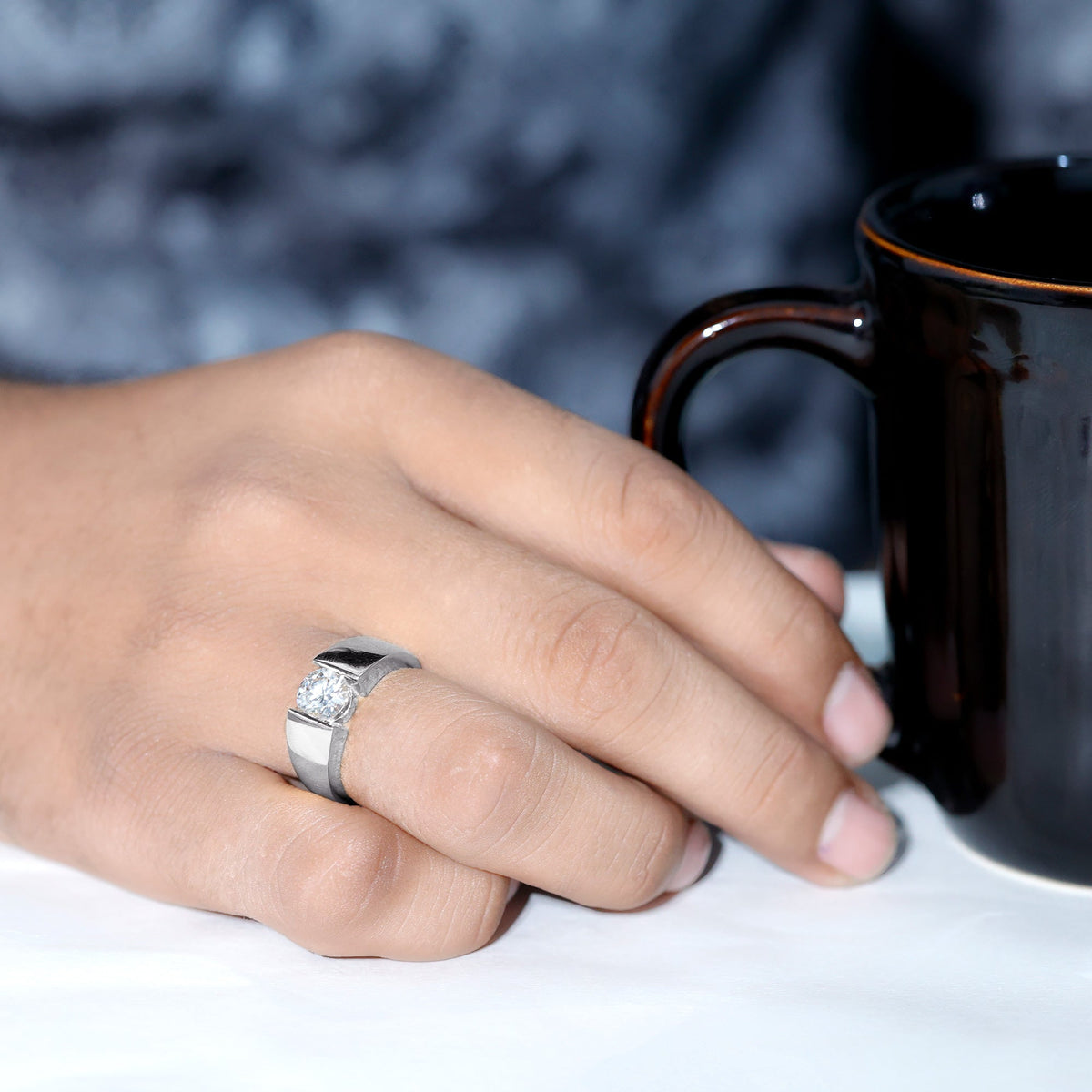 Certified Moissanite Solitaire Engagement Ring for Men