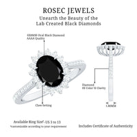 Certified 1.9 Carat Lab Grown Black Diamond Oval Engagement Ring with White Diamond