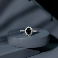 Certified 1.9 Carat Lab Grown Black Diamond Oval Engagement Ring with White Diamond