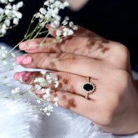 Certified 1.9 Carat Lab Grown Black Diamond Oval Engagement Ring with White Diamond