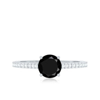 Round Black Onyx Engagement Ring with Diamond Side Stones