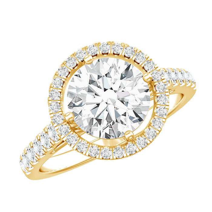 Certified 2 Carat Moissanite engagement ring with halo setting from Rosec Jewels, featuring a sparkling central stone and elegant design.