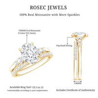 Certified Oval Cut Moissanite Engagement Ring with Wedding Band Set
