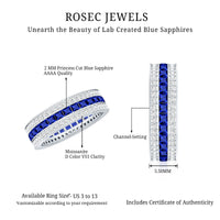 Certified Lab Grown Blue Sapphire 3 Row Wedding Band