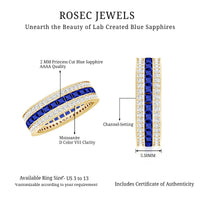 Certified Lab Grown Blue Sapphire 3 Row Wedding Band