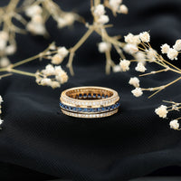 Certified Lab Grown Blue Sapphire 3 Row Wedding Band