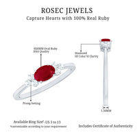 East West Style 0.6 Carat Ruby Oval Promise Ring with Diamonds by Rosec Jewels, showcasing a ruby and diamond accents on a ring.