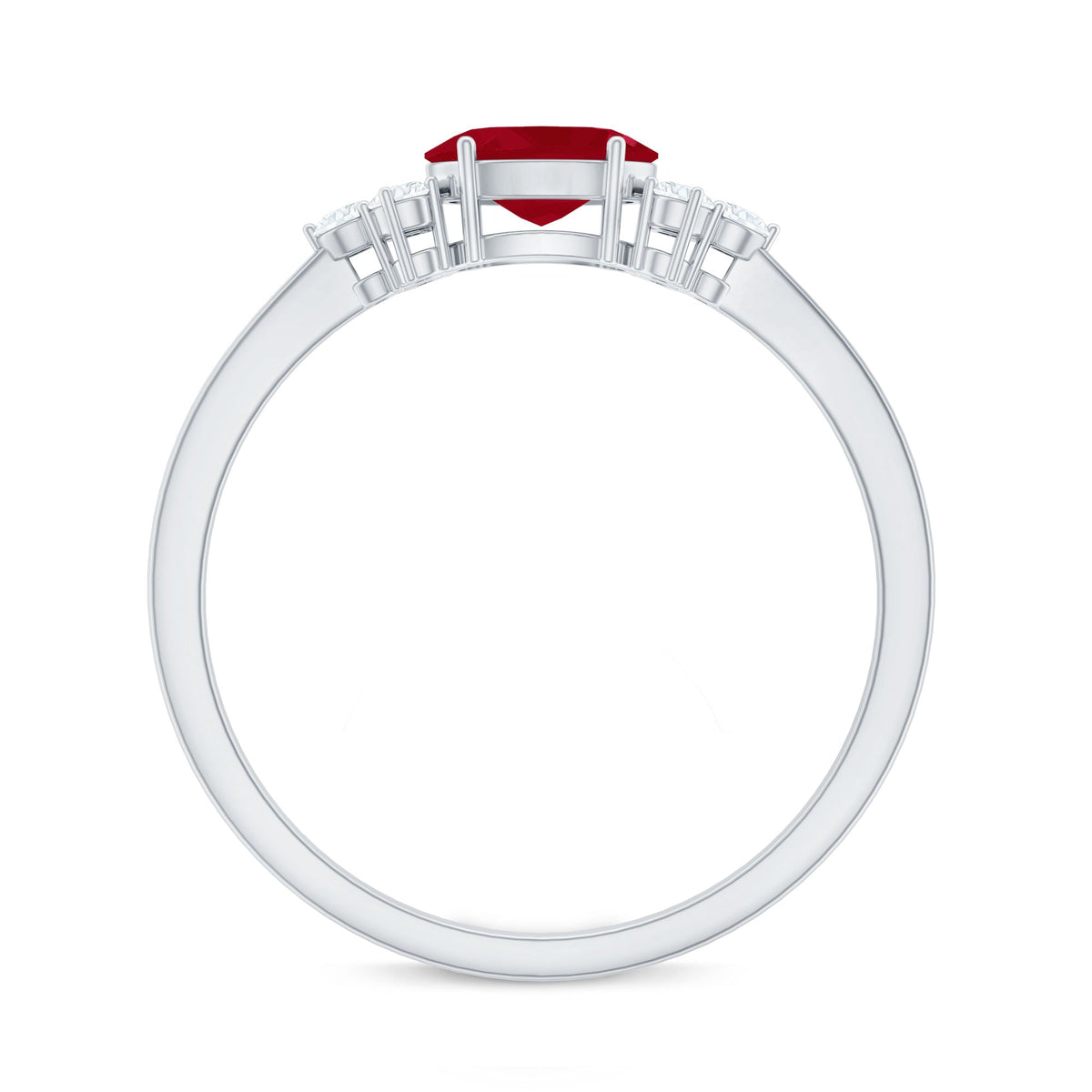 Rosec Jewels East West Style 0.6 Carat Ruby Oval Promise Ring with Diamond, showcasing the elegant gold band and vibrant red ruby.