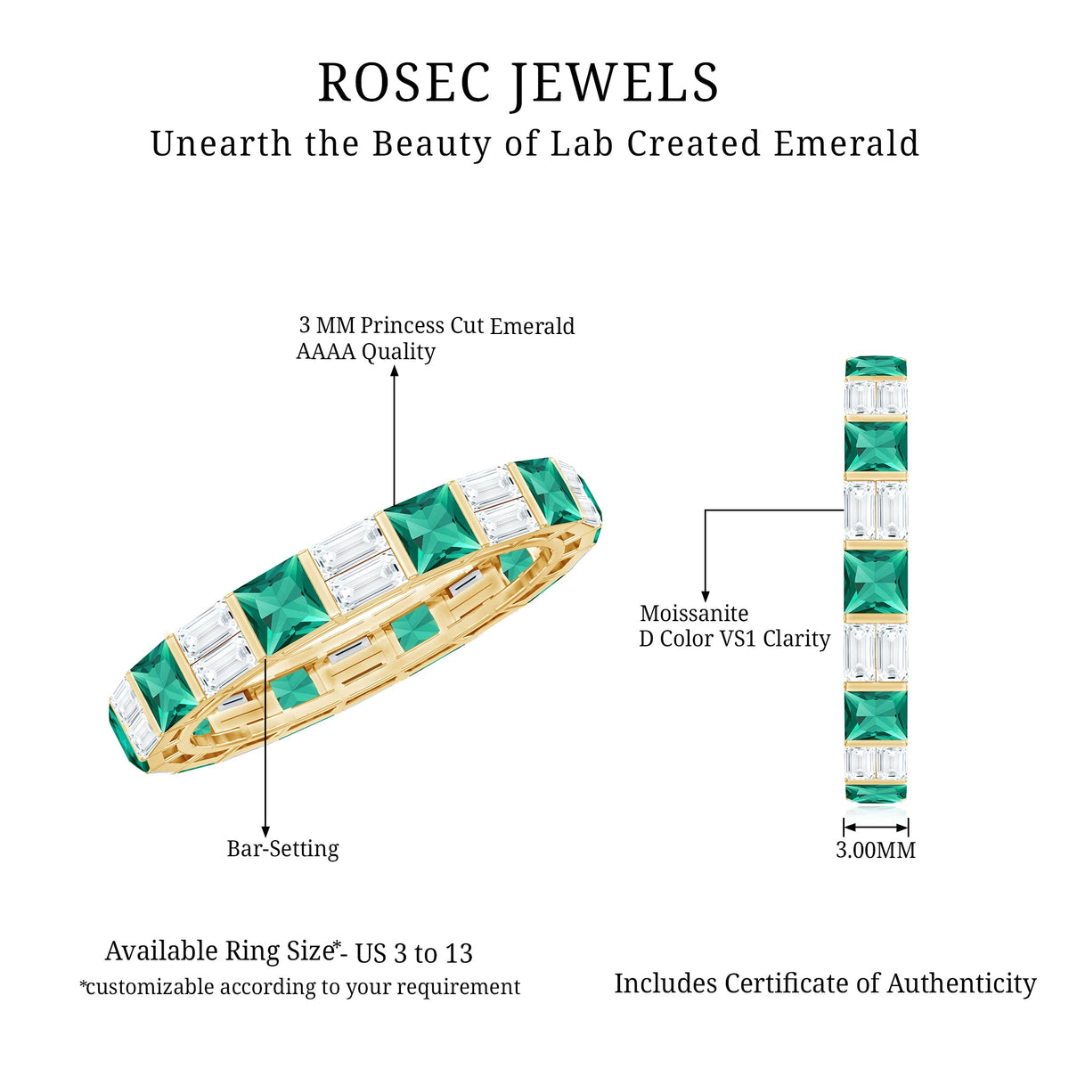 Lab Created Emerald And Moissanite Eternity Wedding Band