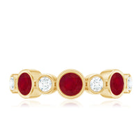 Natural Bezel Set Ruby Diamond Half Eternity Ring