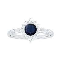 Natural 0.9 Carat Blue Sapphire Engagement Ring with Diamond Halo