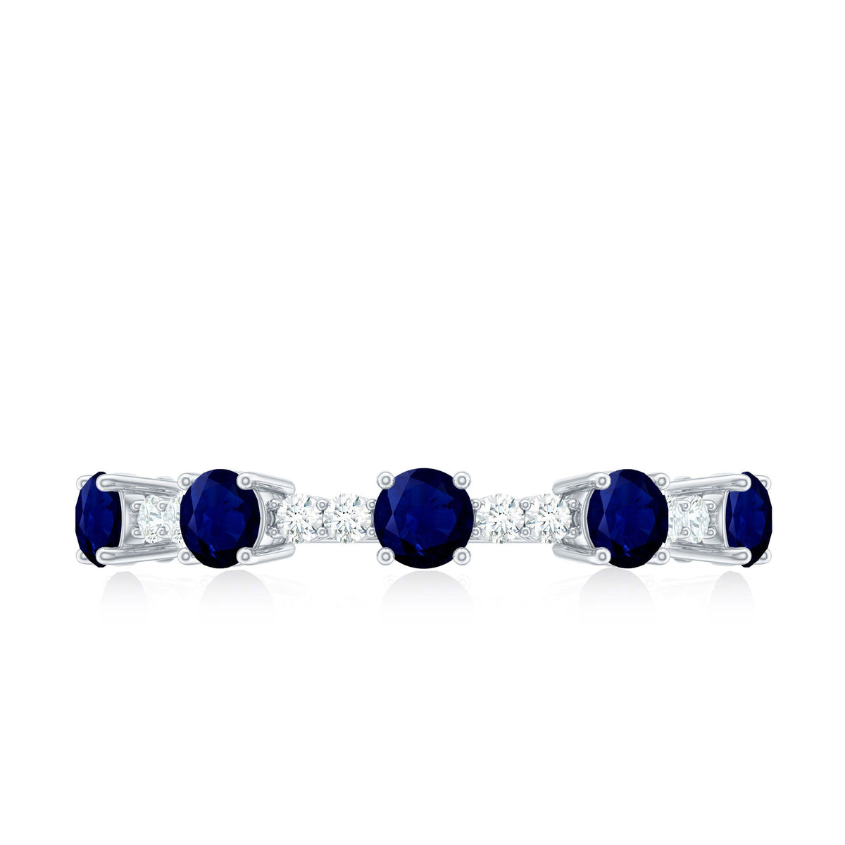 Round Blue Sapphire and Diamond Half Eternity Ring