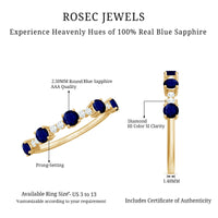Round Blue Sapphire and Diamond Half Eternity Ring