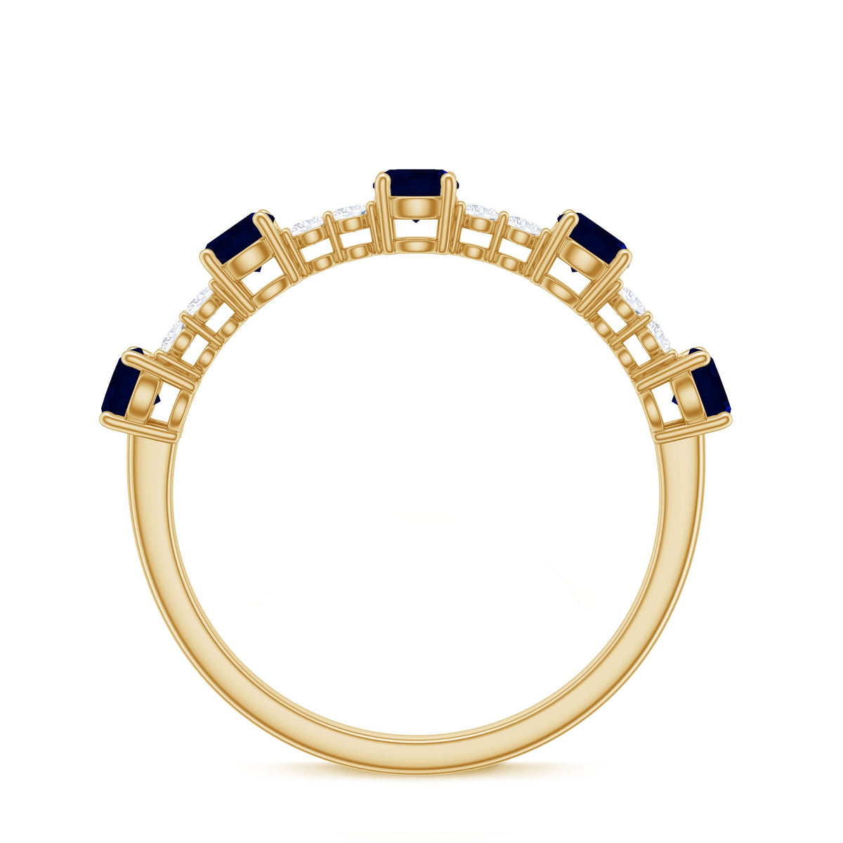 Round Blue Sapphire and Diamond Half Eternity Ring