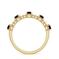Round Blue Sapphire and Diamond Half Eternity Ring