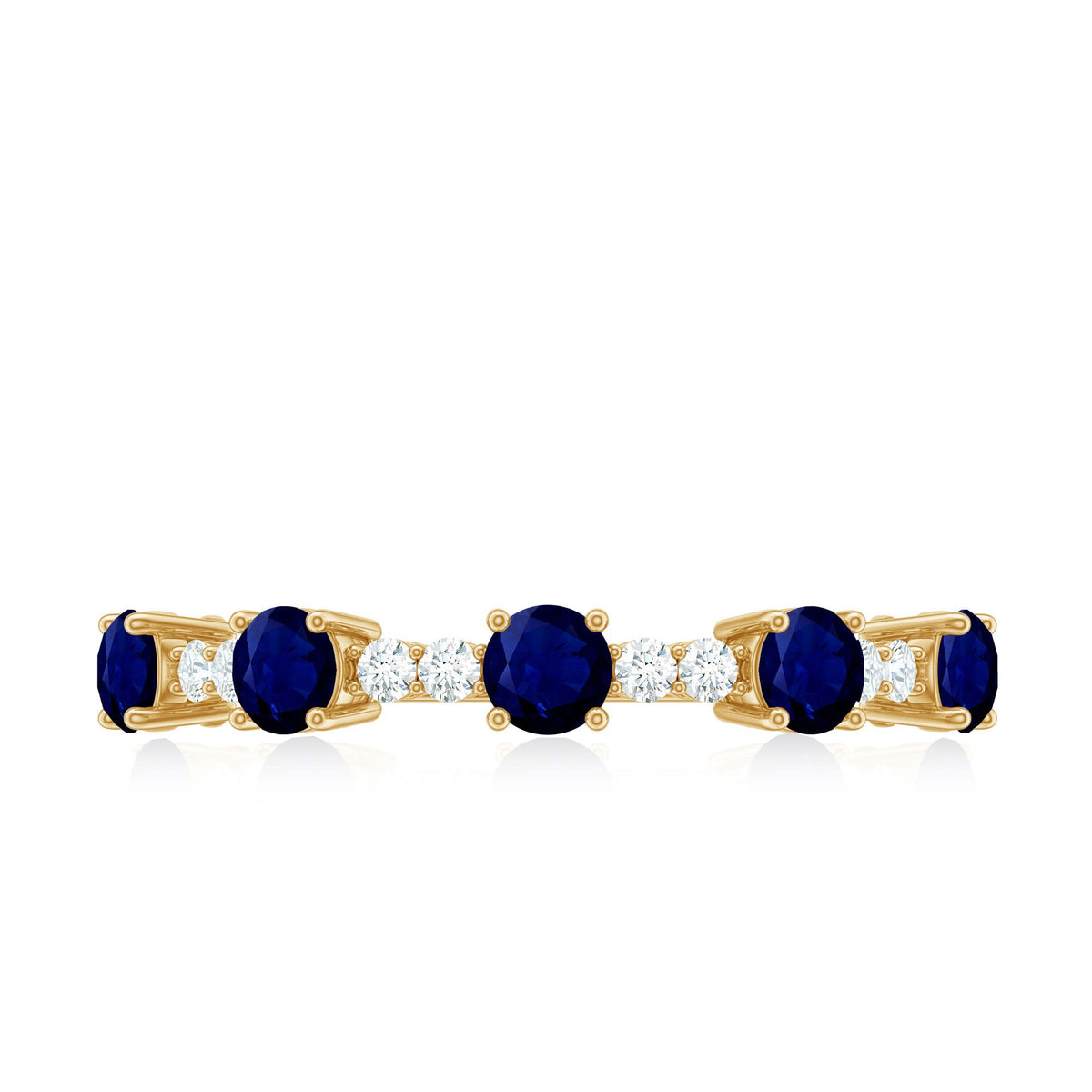 Round Blue Sapphire and Diamond Half Eternity Ring