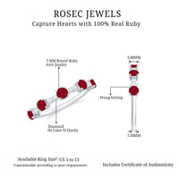 Real Ruby Diamond Half Eternity Ring for Anniversary