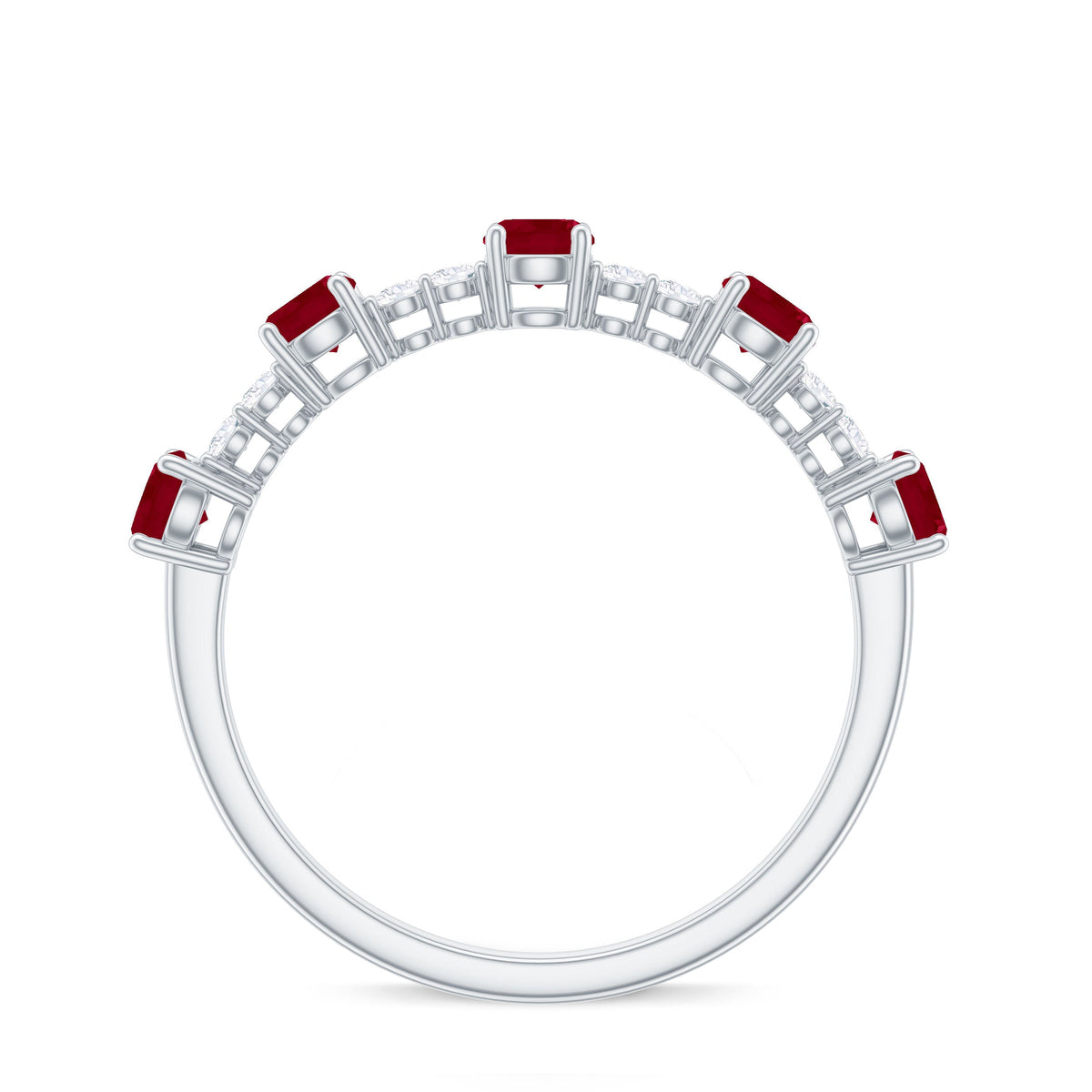 Real Ruby Diamond Half Eternity Ring for Anniversary