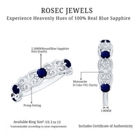 Blue Sapphire and Diamond Vintage Half Eternity Wedding Band
