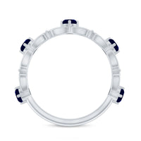 Blue Sapphire and Diamond Vintage Half Eternity Wedding Band
