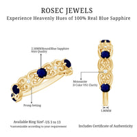 Blue Sapphire and Diamond Vintage Half Eternity Wedding Band