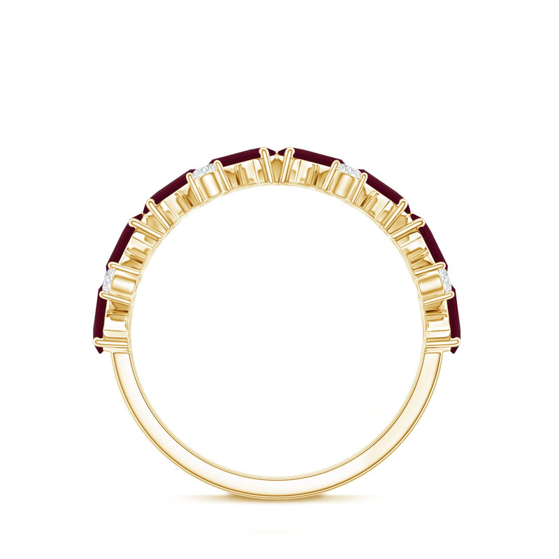 Rosec Jewels Certified Ruby Half Eternity Ring with Lab Grown Diamond, showing the elegant band with alternating gemstones.