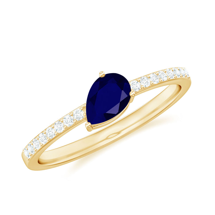 Natural 0.5 carat blue sapphire promise ring with diamond accent, featuring a rose gold band from Rosec Jewels.