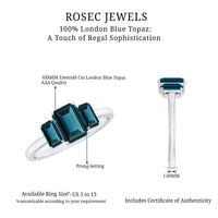 Emerald Cut London Blue Topaz Three Stone Engagement Ring