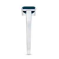 Emerald cut London Blue Topaz solitaire ring by Rosec Jewels featuring 6x8mm gemstone with certification.