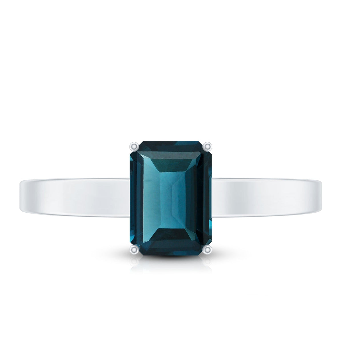 Rosec Jewels 6x8mm London Blue Topaz solitaire ring featuring an emerald cut gemstone with certificate.