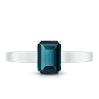 Rosec Jewels 6x8mm London Blue Topaz solitaire ring featuring an emerald cut gemstone with certificate.