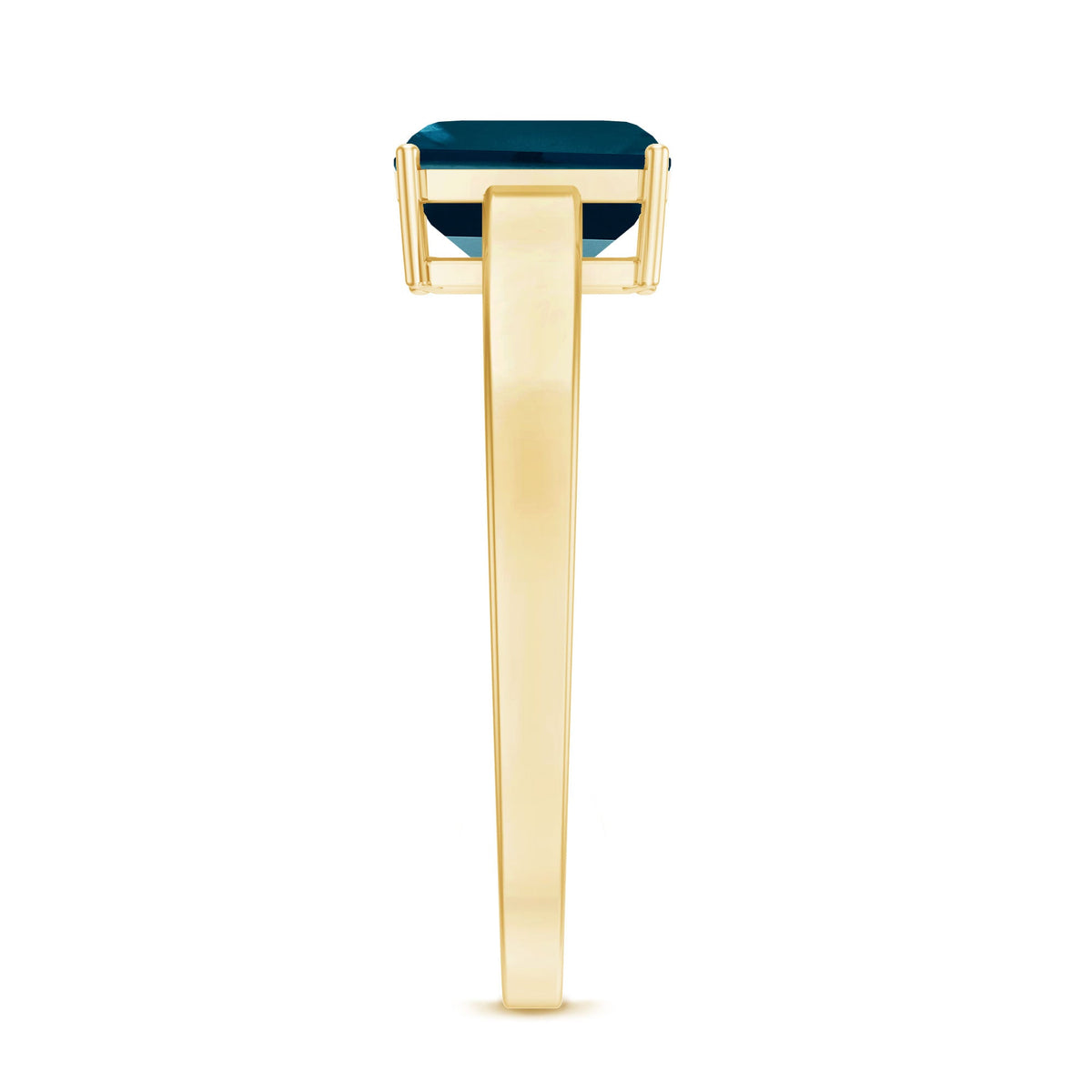 Rosec Jewels emerald cut London blue topaz solitaire ring with certificate, featuring a 6x8mm blue gemstone on a sleek band.