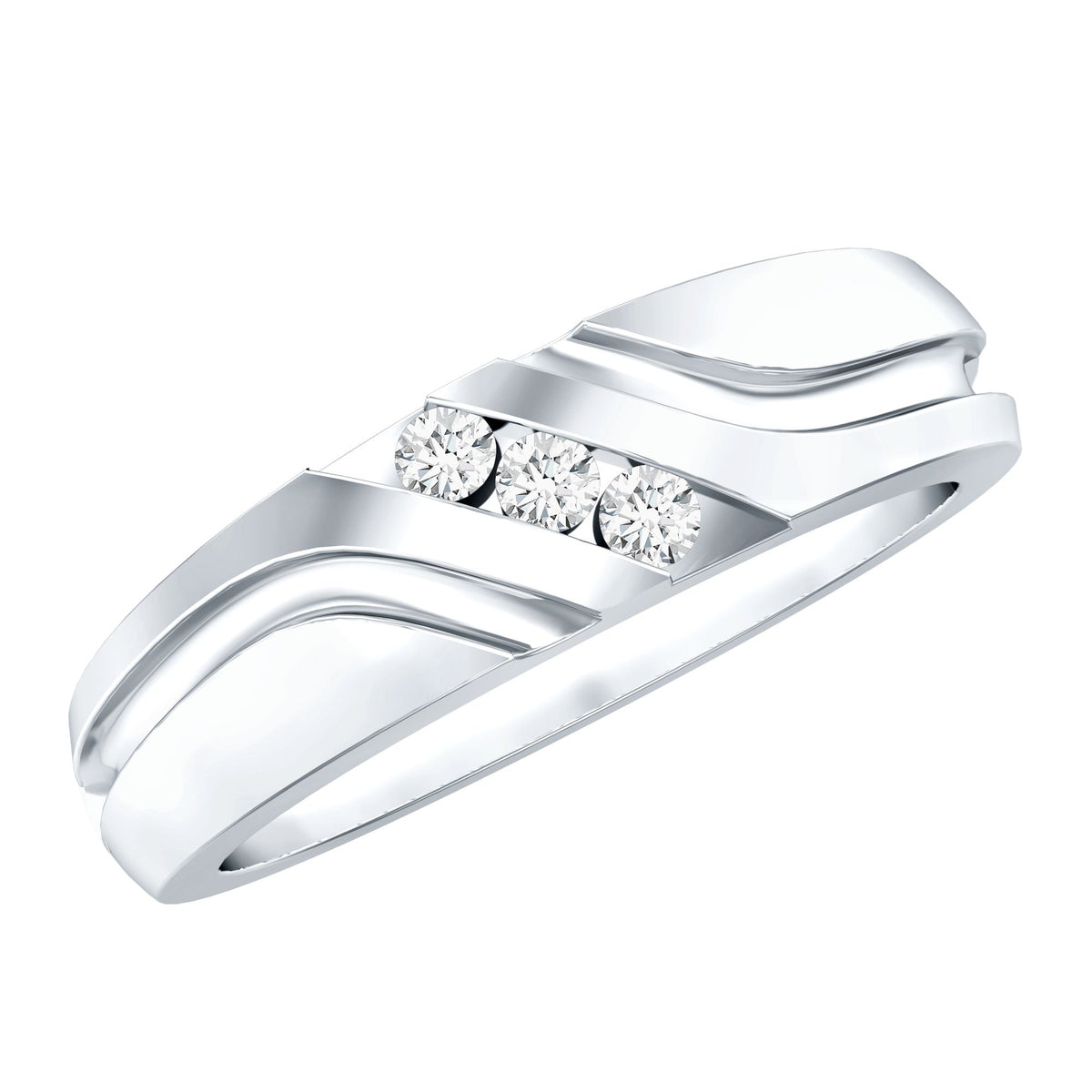Certified Diamond Three Stone Band Ring for Men by Rosec Jewels, featuring three sparkling diamonds on a sleek band.