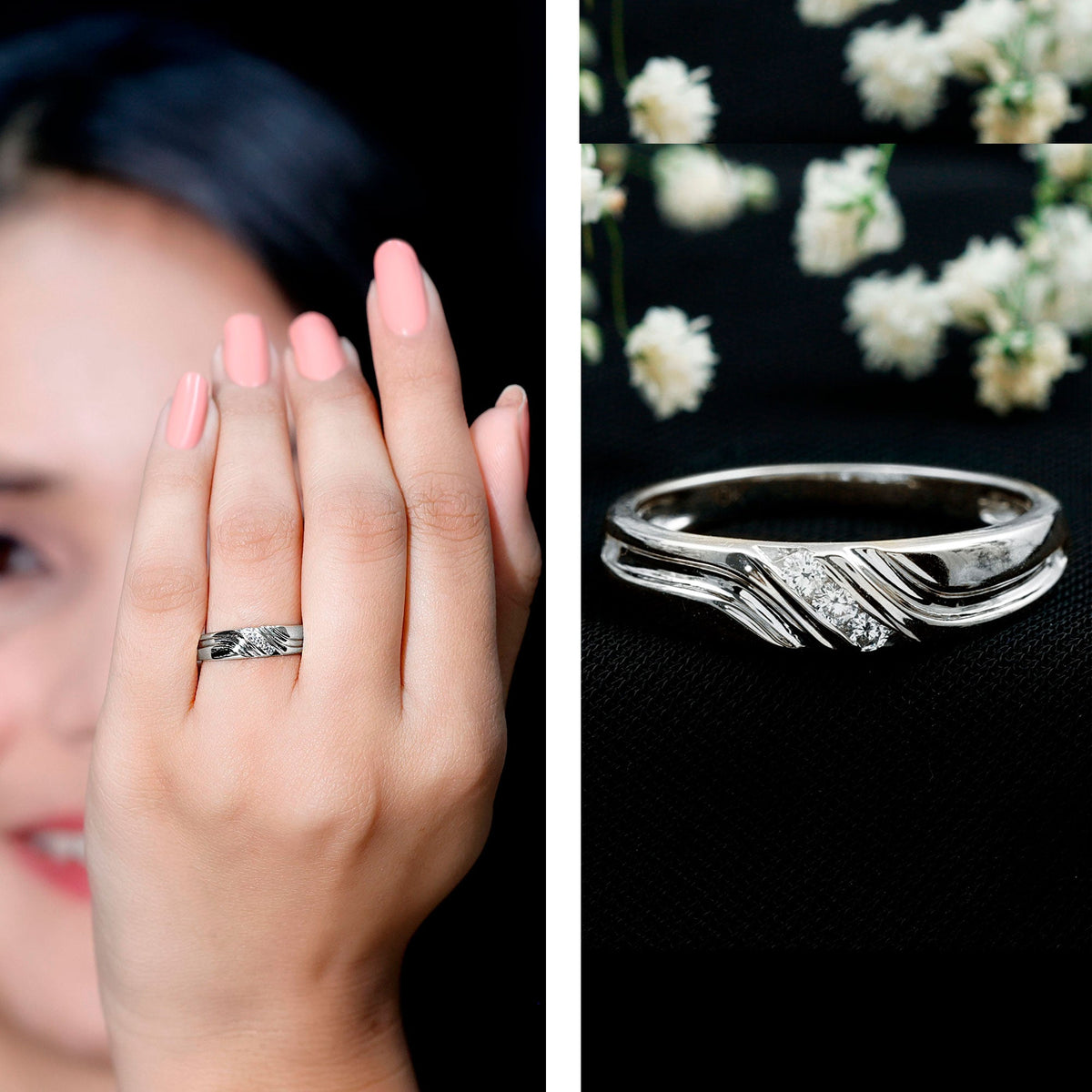 Certified diamond three-stone men's band ring by Rosec Jewels, featuring three sparkling diamonds set on a sleek band.