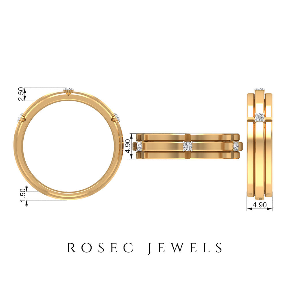 Natural men's diamond band ring by Rosec Jewels featuring a sleek design and a certified sparkling diamond centerpiece.