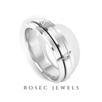 Natural men's diamond band ring by Rosec Jewels, showcasing a sleek silver band with a row of sparkling diamonds.