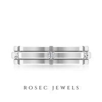 Natural men's diamond band ring by Rosec Jewels with certificate, featuring a sleek silver design and sparkling diamonds.